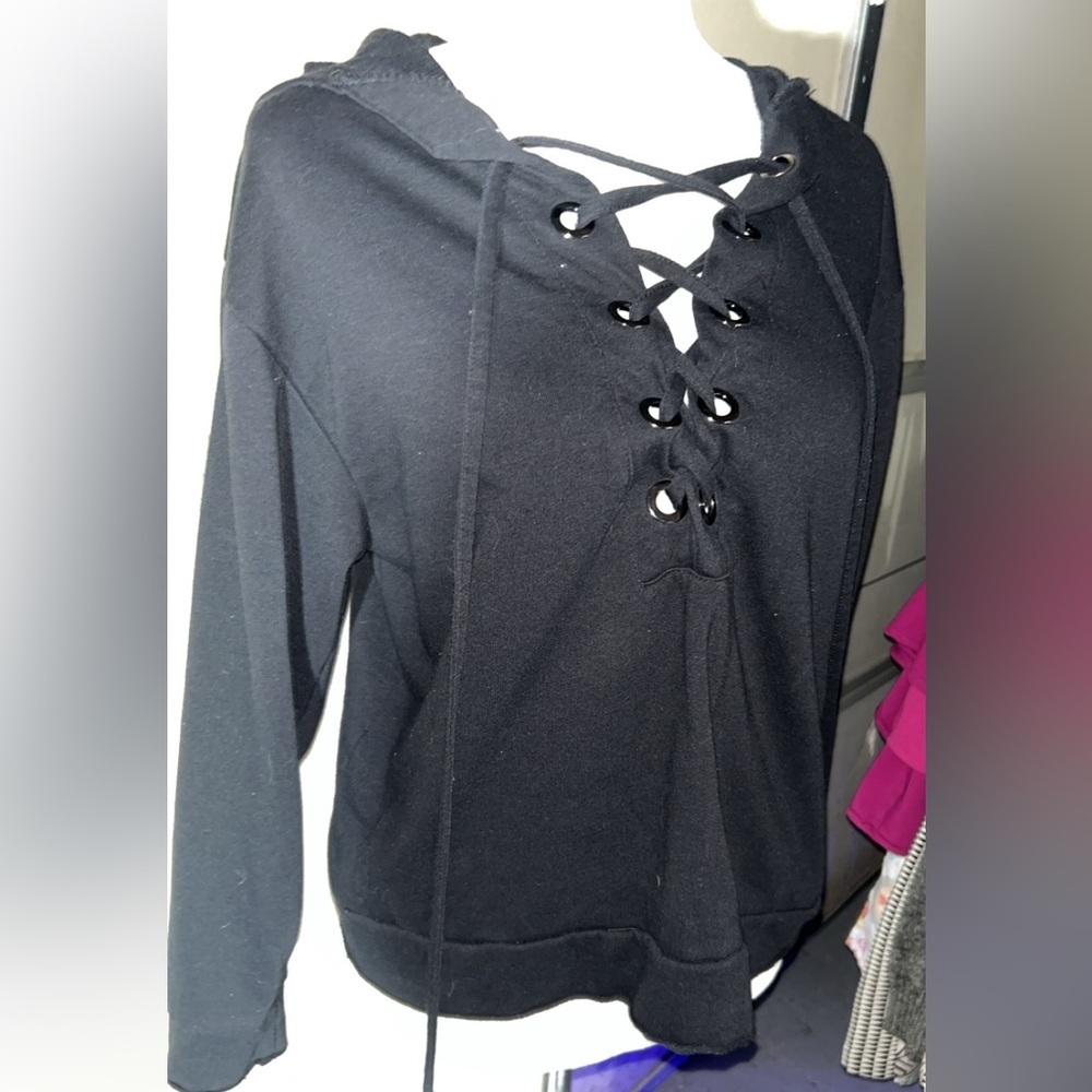 Active USA Black Lace-Up Sweatshirt